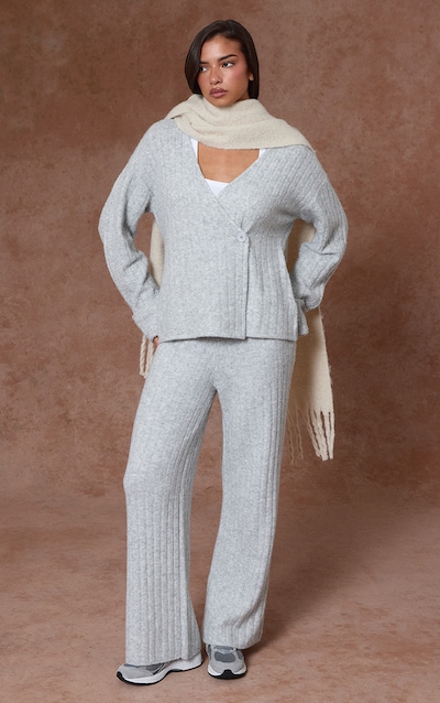 Soft Grey Hazel Knit Wide Leg Pant