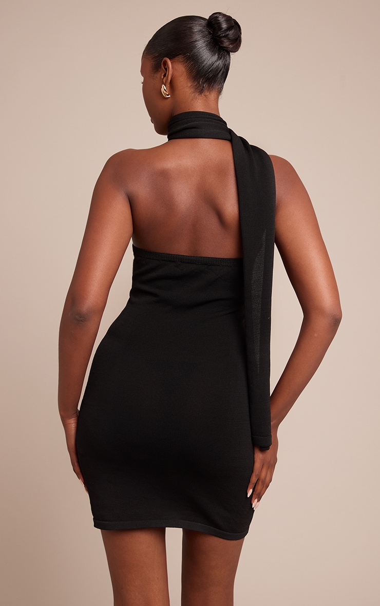 Black Scarf Detail Knitted Mini Dress image 2