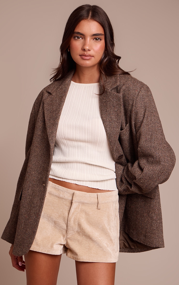 Brown Herringbone Grandad Oversized Blazer image 1