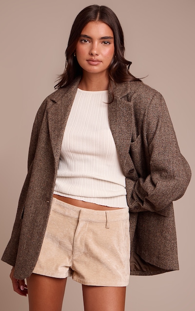 Brown Herringbone Grandad Oversized Blazer