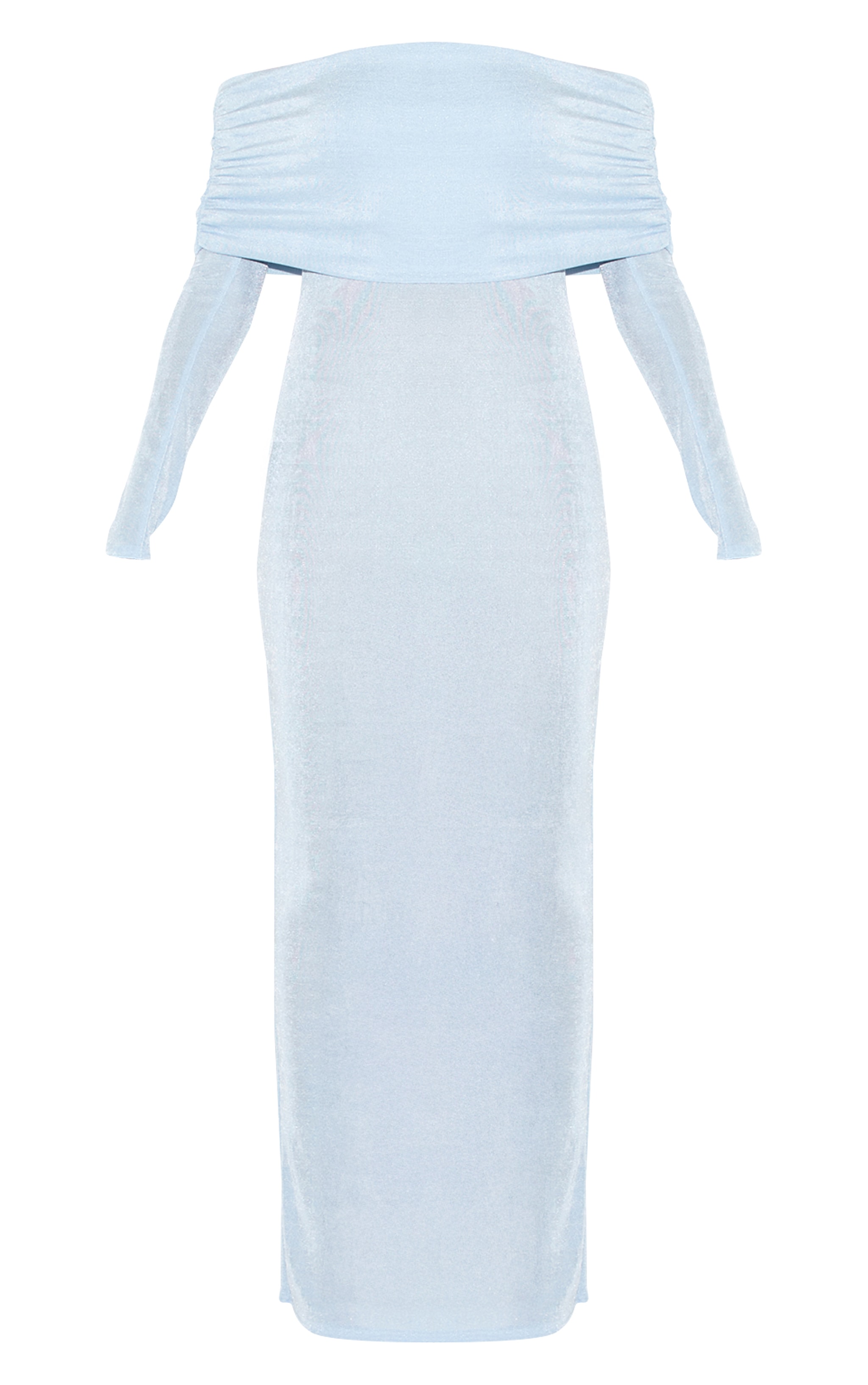 Light Blue Acetate Slinky Bardot Long Sleeve Maxi Dress image 5