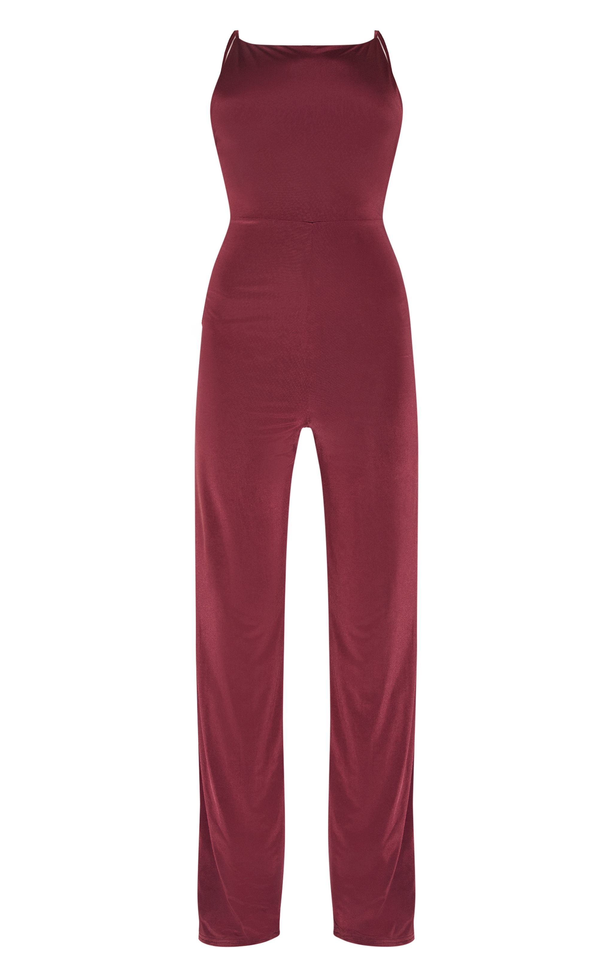 Wine Double Layer Slinky Low Back Strappy Wide Leg Jumpsuit image 5