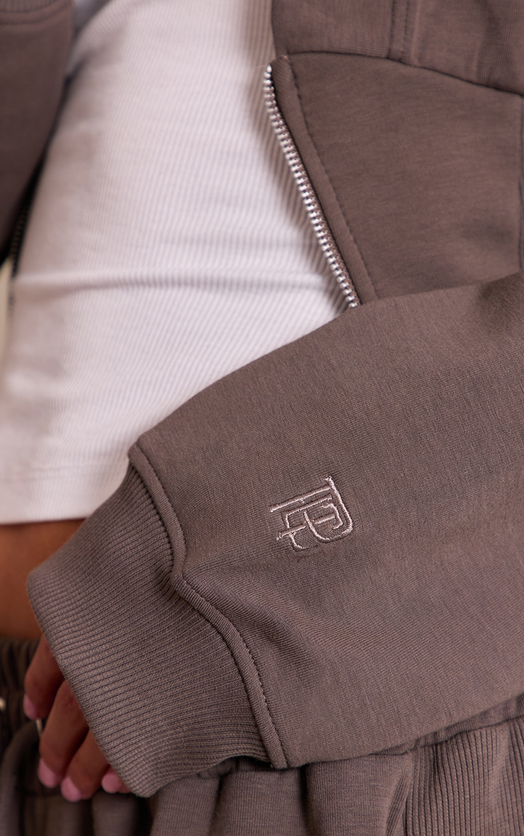 Charcoal Embroidered Interlock Cinch Waist Zip Hoodie image 4