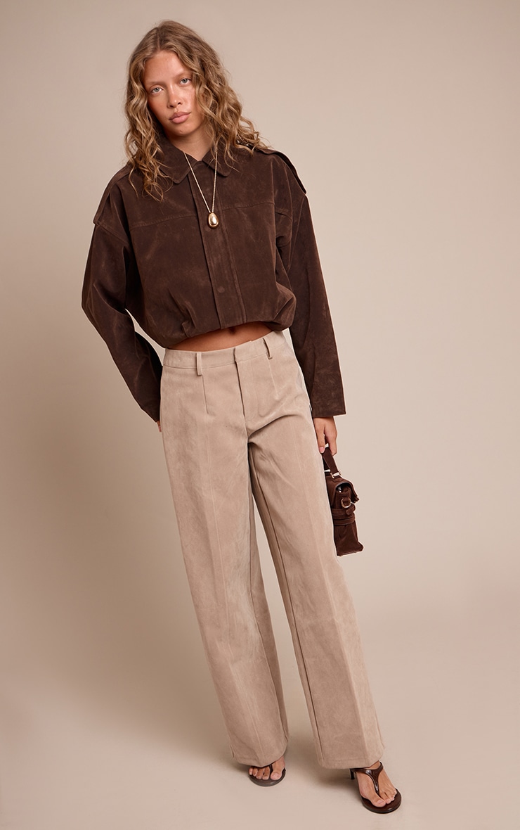 Sand Faux Suede Straight Leg Pants image 1