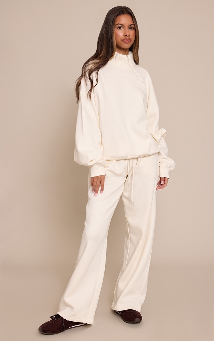 Petite Cream Mid Rise Drawstring Wide Leg Joggers
