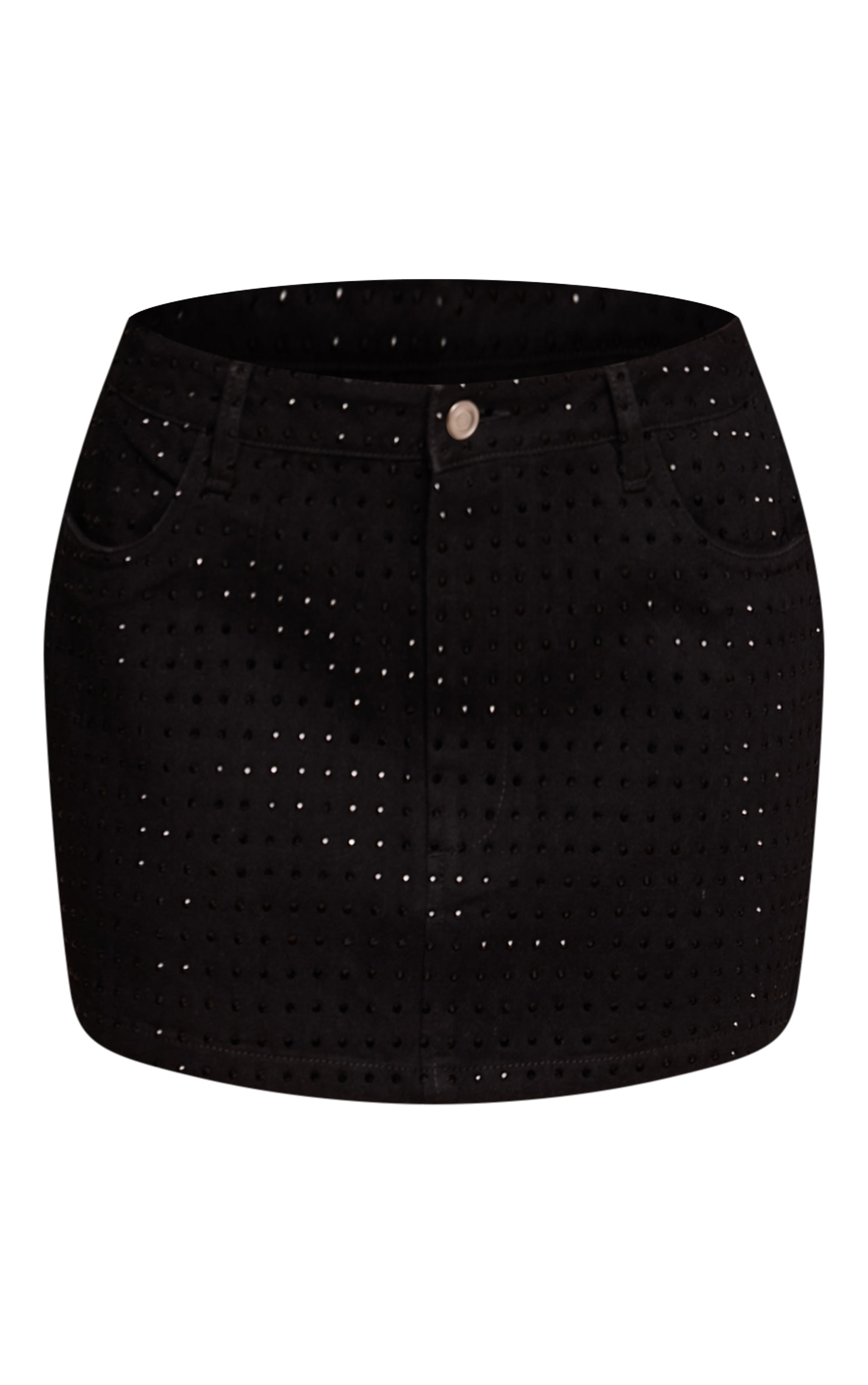Black Mid Rise Hotfix Micro Mini Denim Skirt image 6