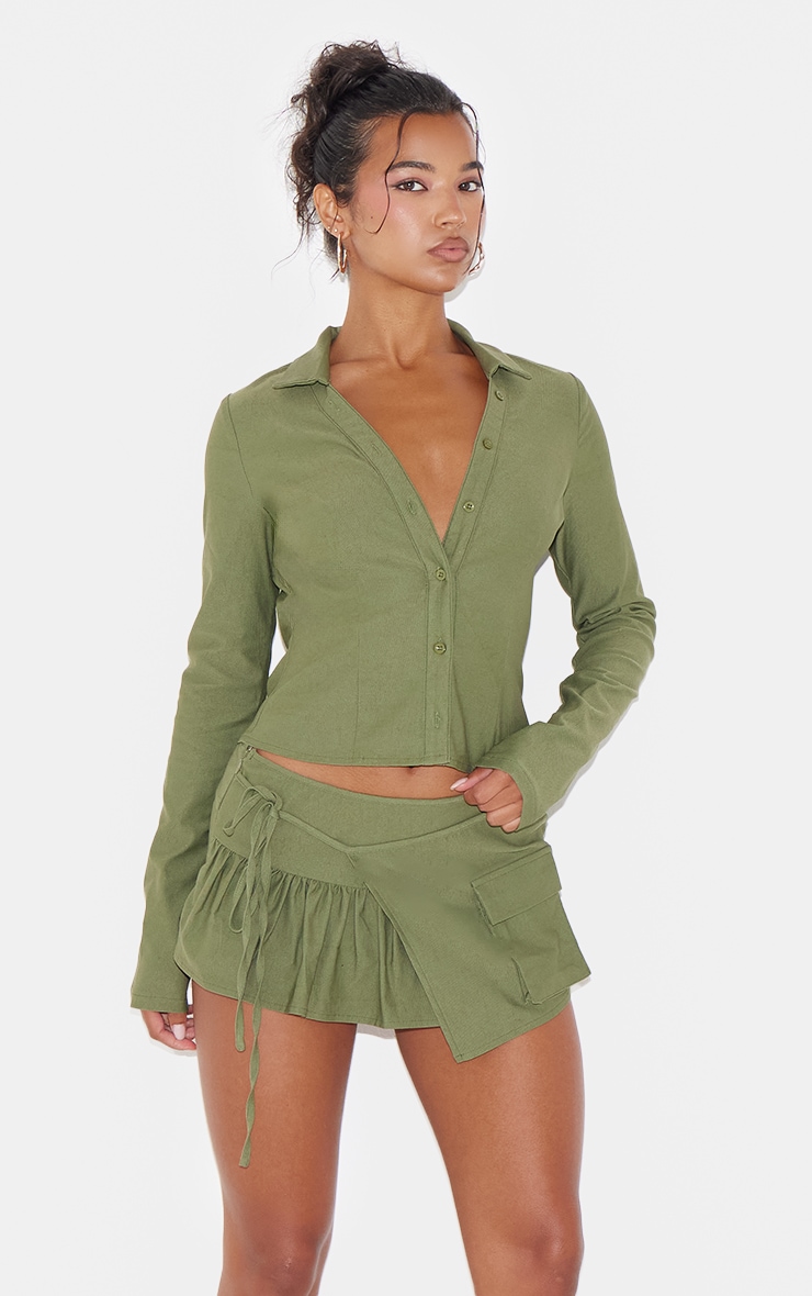 Khaki Woven Frill Detail Cargo Skort image 4