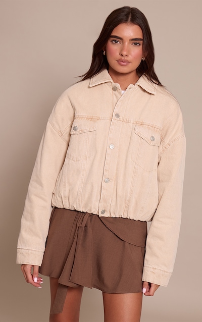 Stone Balloon Hem Quilted Cropped Denim Jacket