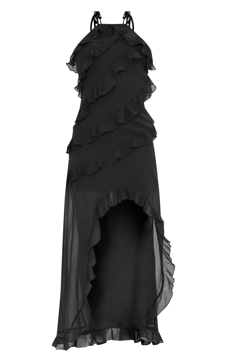 Tall Black Strappy Frilled Maxi Dress image 5