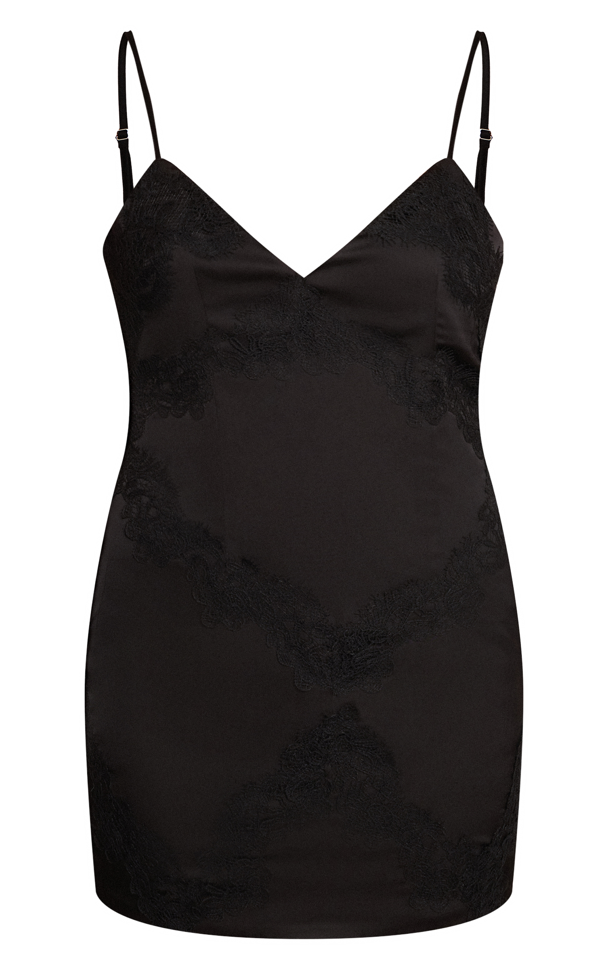 Black Satin V Neck Mini Dress image 5