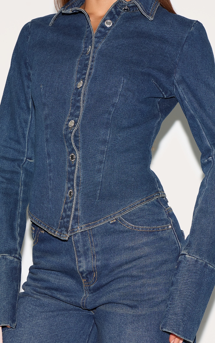 Tall Dark Indigo Cinched Long Sleeve Denim Jacket image 4