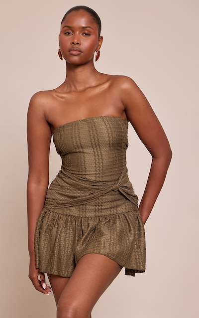 Khaki Bandeau Twist Mini Shift Dress