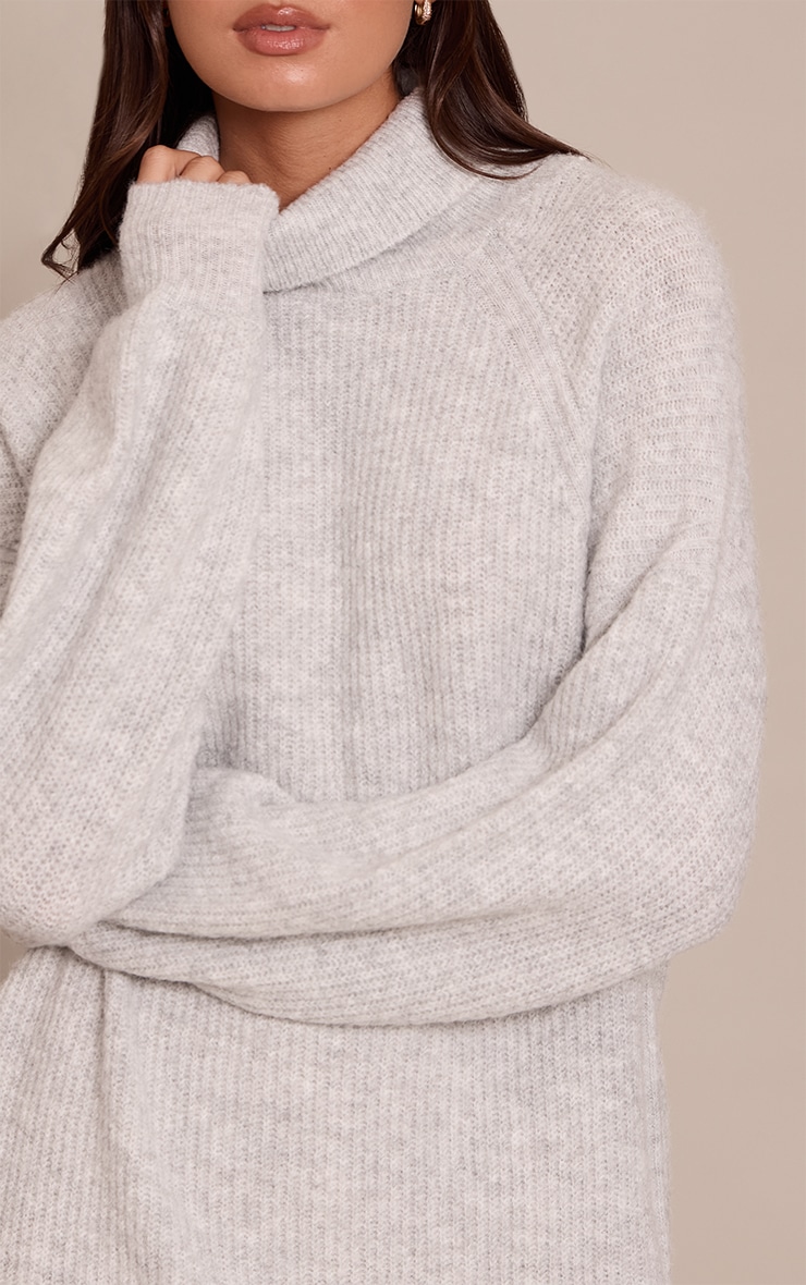 Grey Luxe Knitted Roll Neck Jumper Dress image 4
