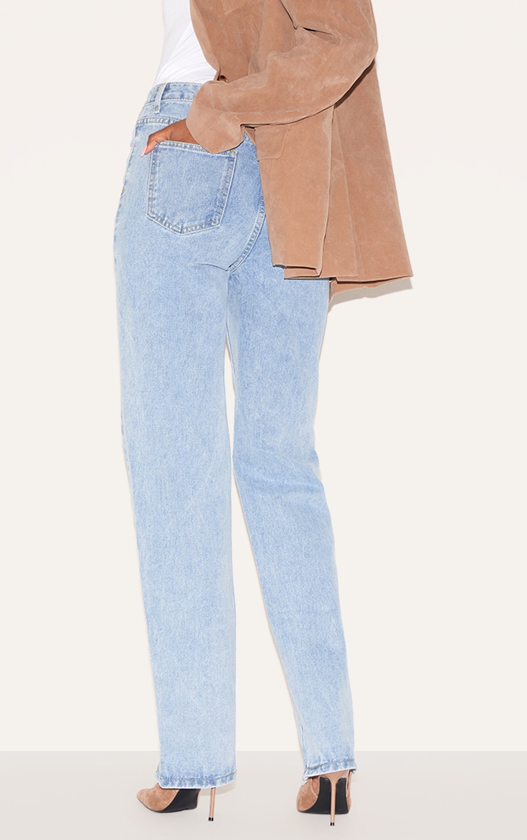 Light Blue Wash Front Split Long Leg Straight Jeans image 3