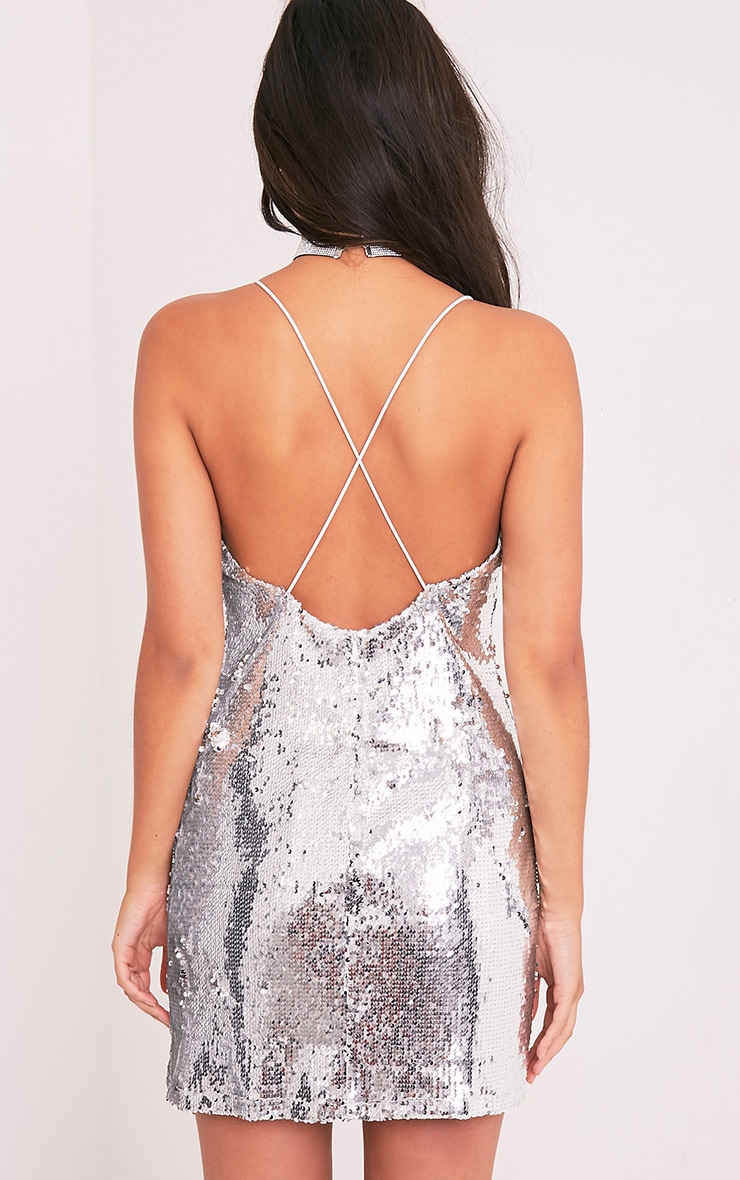 Sharlie Silver Cross Back Sequin Slip Dress Dresses