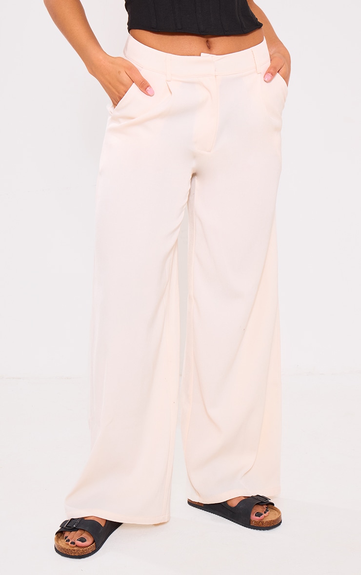 Premium Cream Pleat Front Straight Leg Tailored Trousers image 2