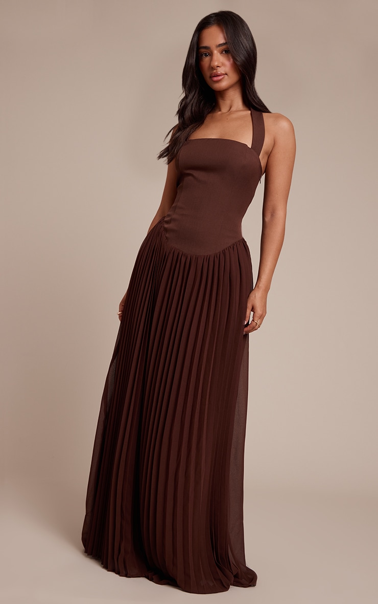 Petite Robe longue chocolat plissée à dos nu image 3
