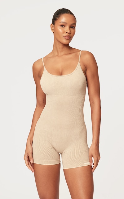 Mini combishort de sport moulant avoine sans coutures