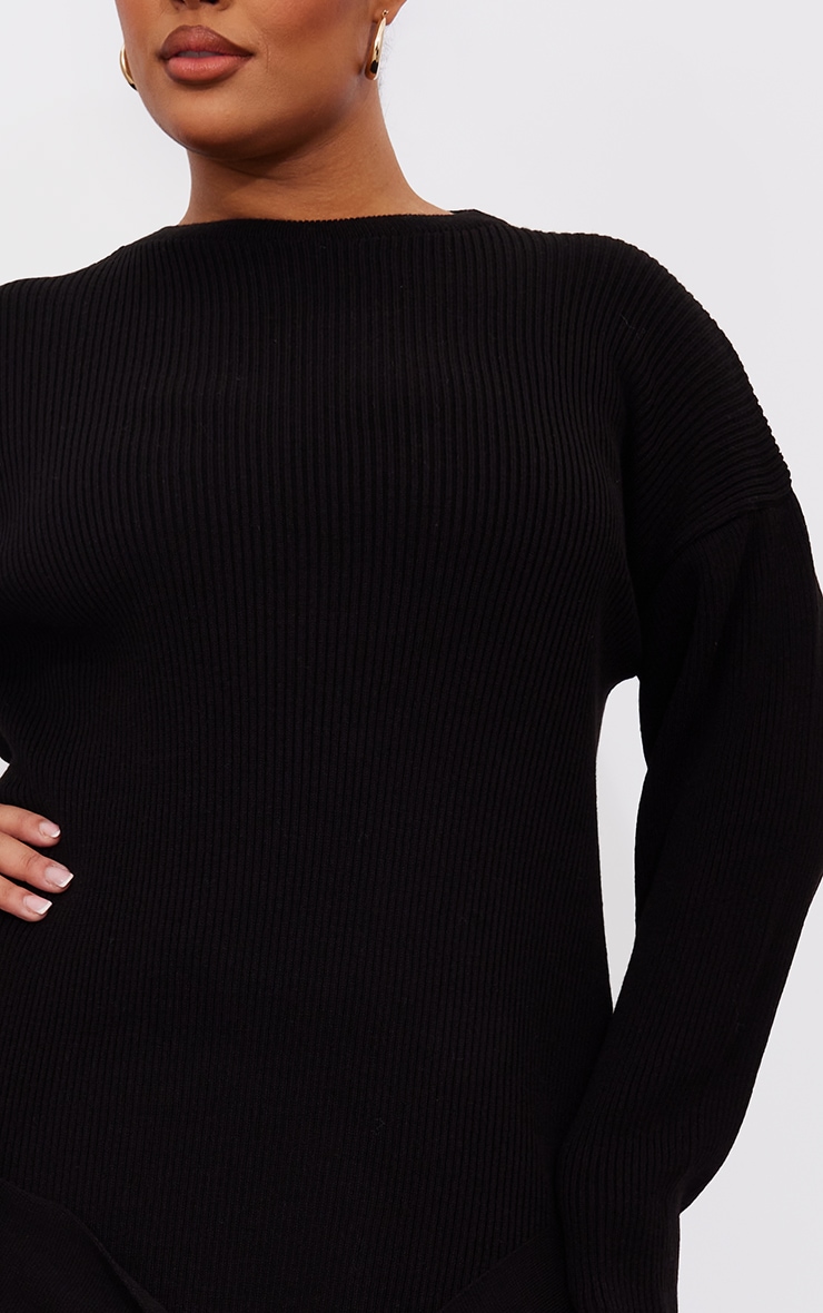 Plus Black Tie Front Knitted Midi Dress image 4