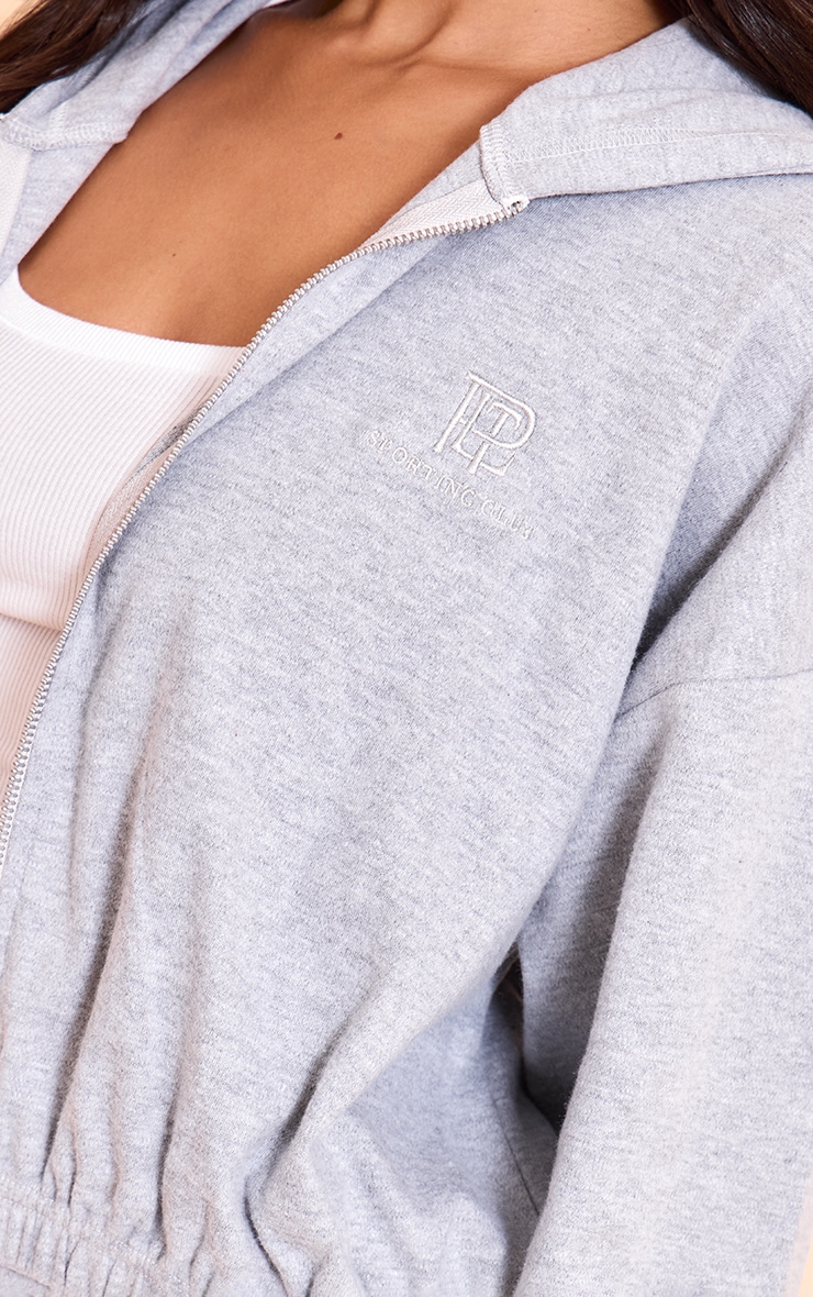 Petite Grey Marl Super Soft PLT Embroidered Zip Up Jacket image 4