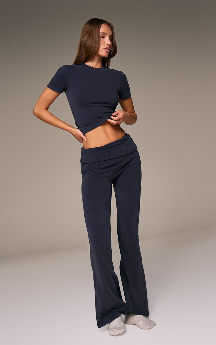 Navy Soft Cotton Short Sleeve Top image 3