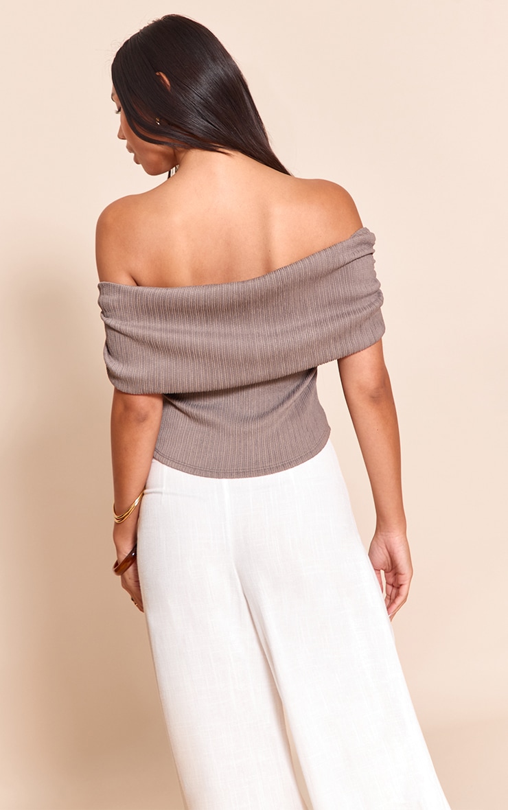 Mushroom Textured Bardot Fold Over Detail Long Top image 2