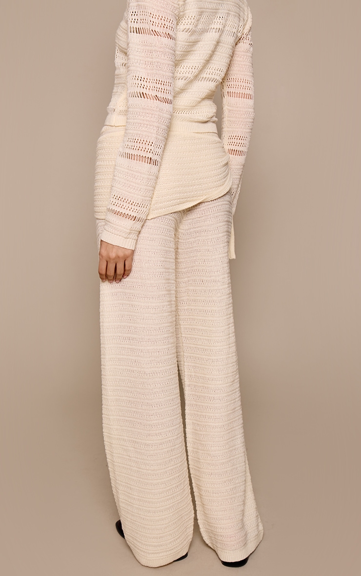 Cream Crochet Knit Striped Skirt Overlay Pants image 3