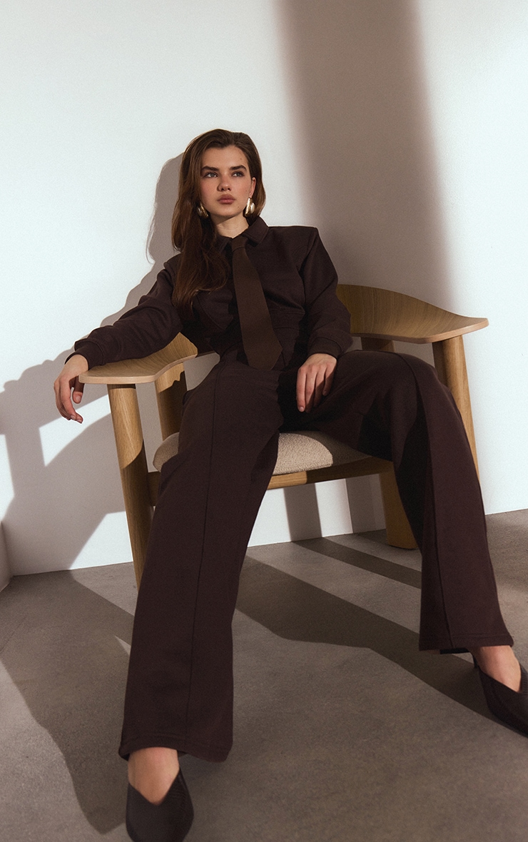 Chocolate Collared Zip Up Sweat Jacket image 4