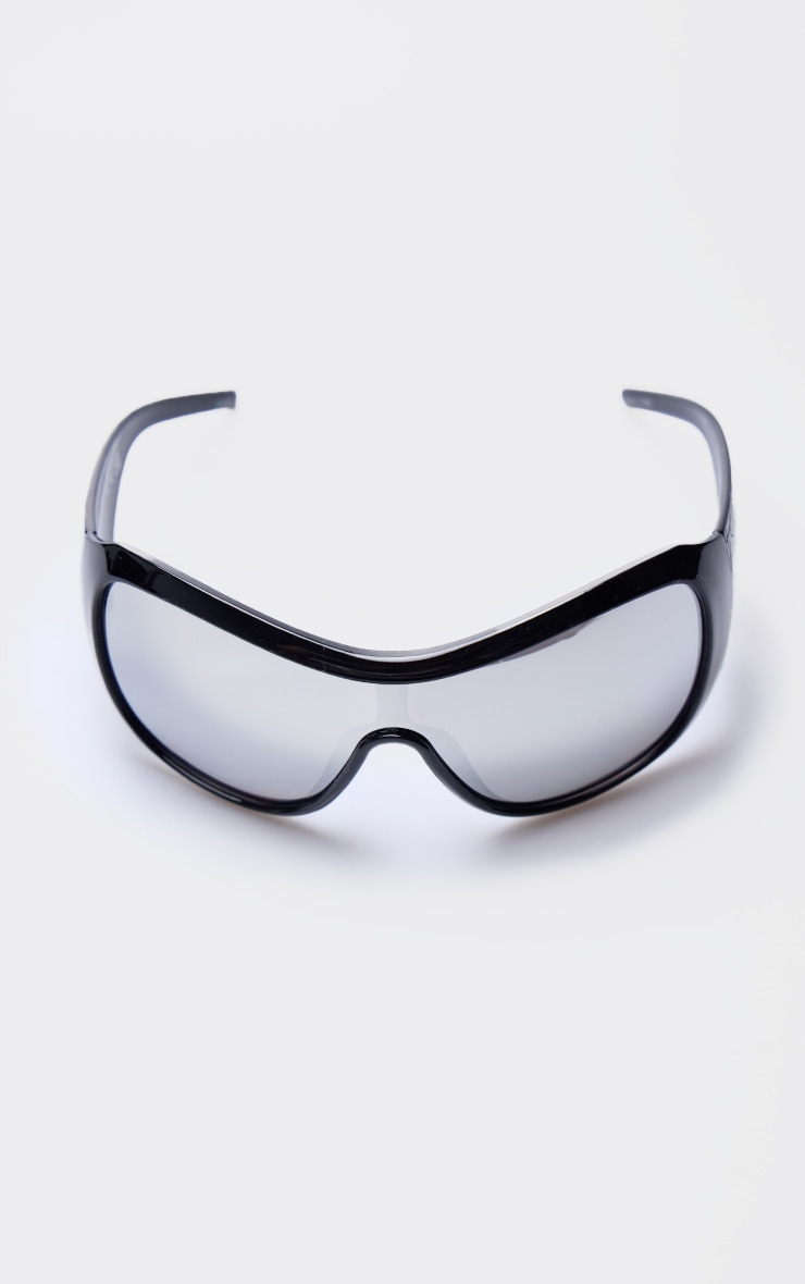 Lunettes de soleil noires style mouche oversize effet miroir image 2