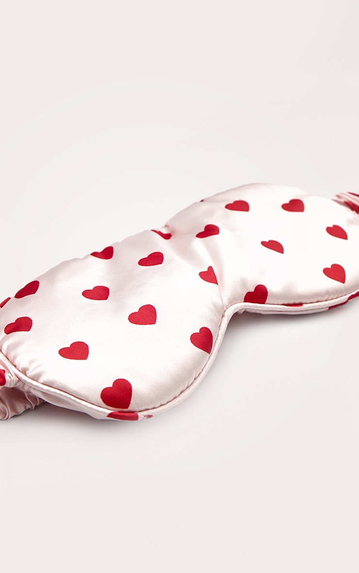 Masque de sommeil satiné rose imprimé coeurs image 2