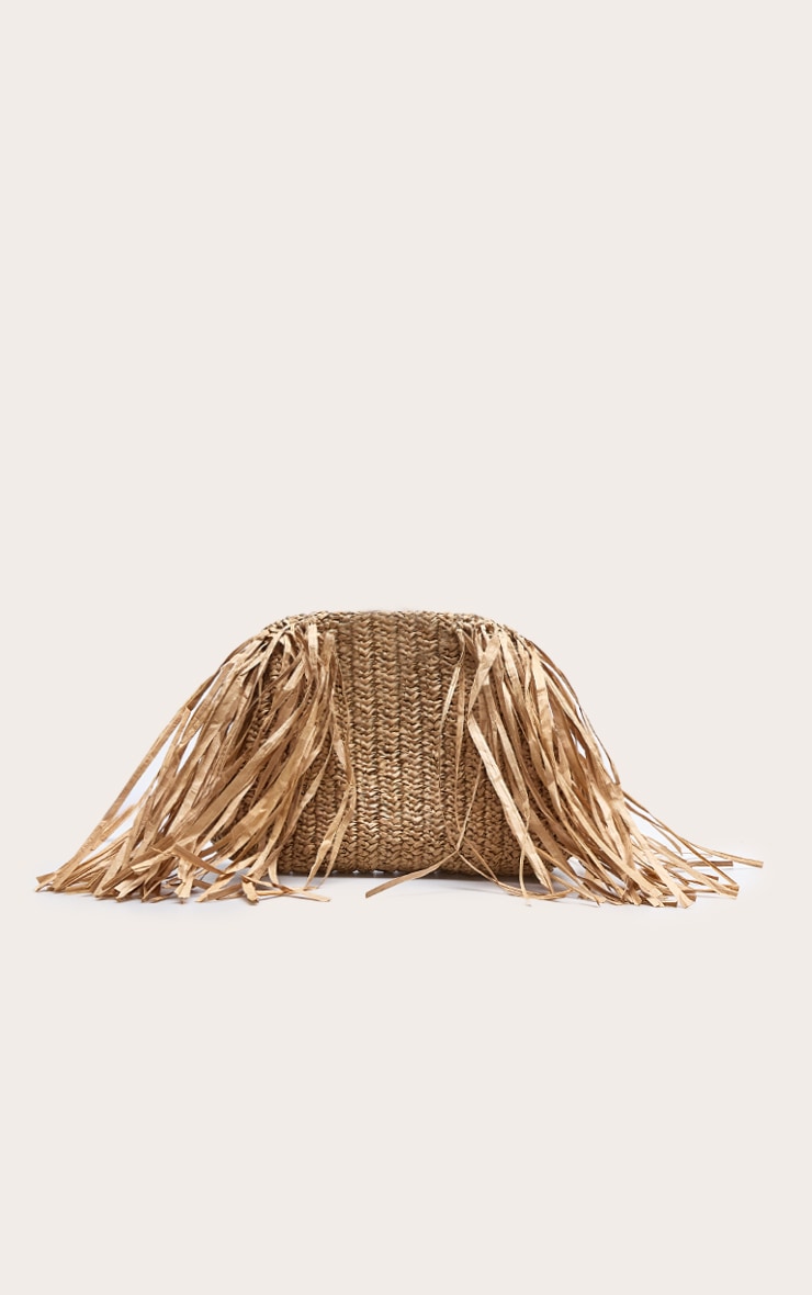 Camel Slouchy Raffia Fringe Clutch image 1