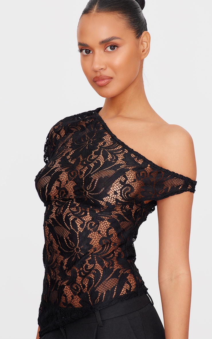 Black Lace Detail Asymmetric Longline Top image 4
