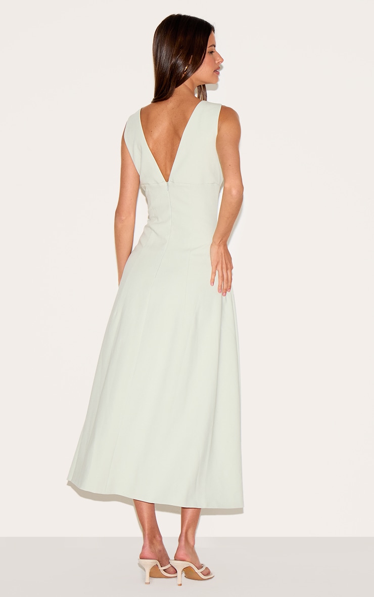 Sage Green Tailored Woven Plunge Button Down Midi Dress image 2