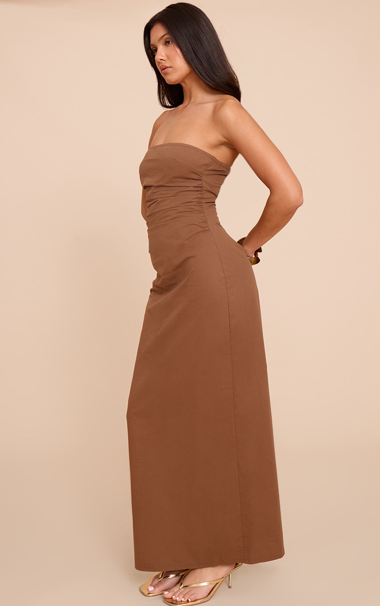 Chocolate Bandeau Ruched Maxi Dress image 3