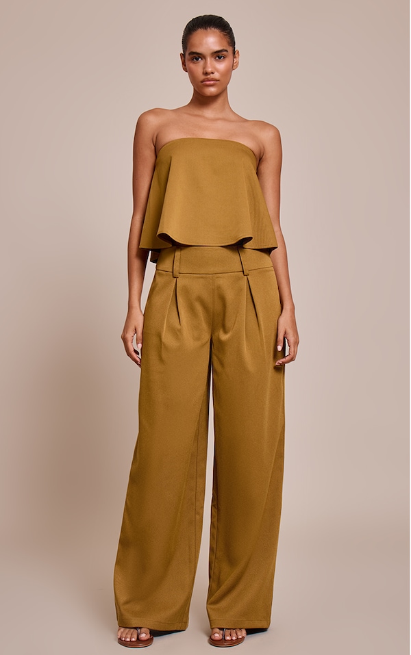 Dark Brown Tailored Woven Pleated Wide Leg Pant