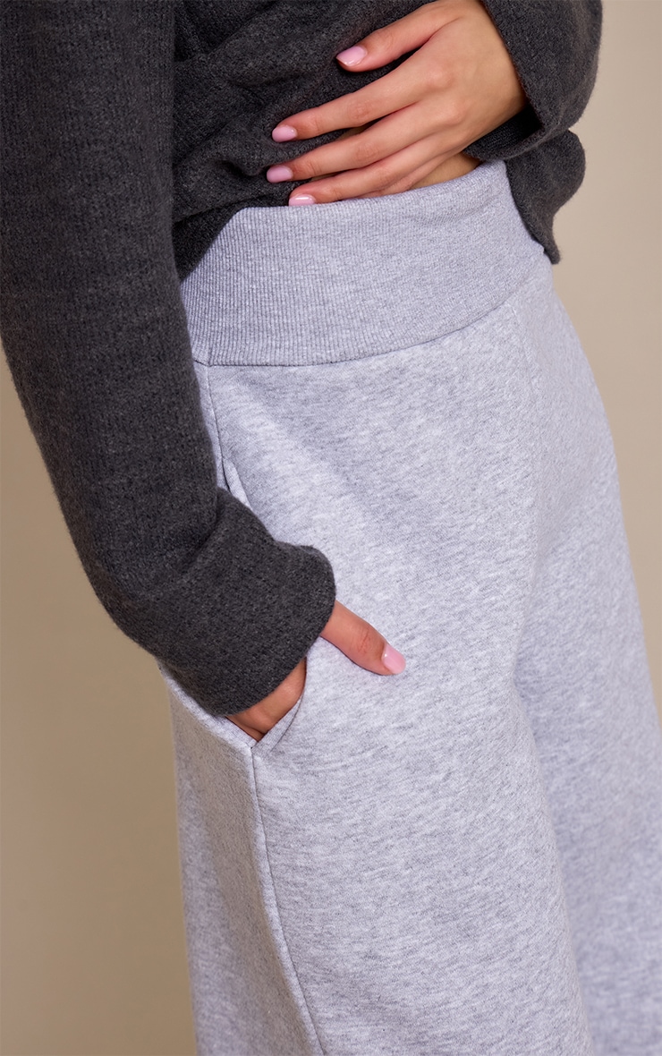 Grey Marl Fold Over Waist Wide Leg Sweatpants image 4