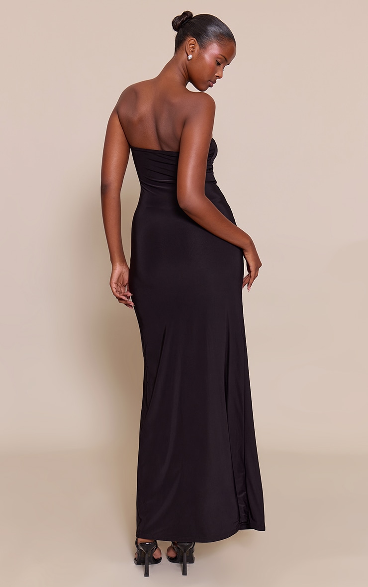 Black Ruched Drape Detail Slinky Maxi Dress image 2