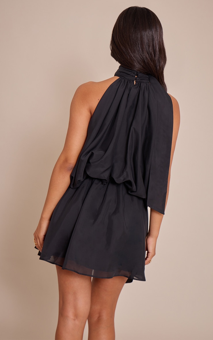 Petite Black High Neck Ruffle Scarf Dress image 2