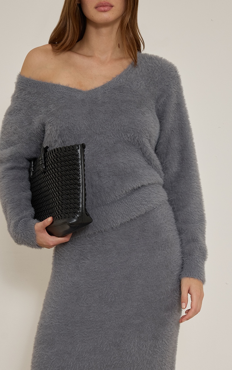 Jupe longue en maille tricot duveteuse grise image 4