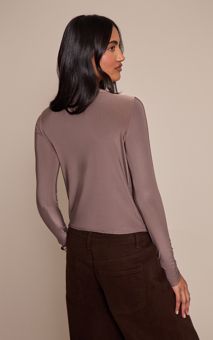 Mushroom Slinky Cowl Wrap Detail Long Sleeve Top image 2