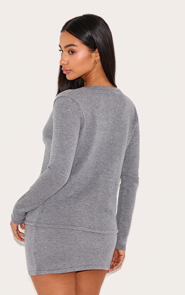 Petite Cardigan long en maille tricot fine gris anthracite image 2