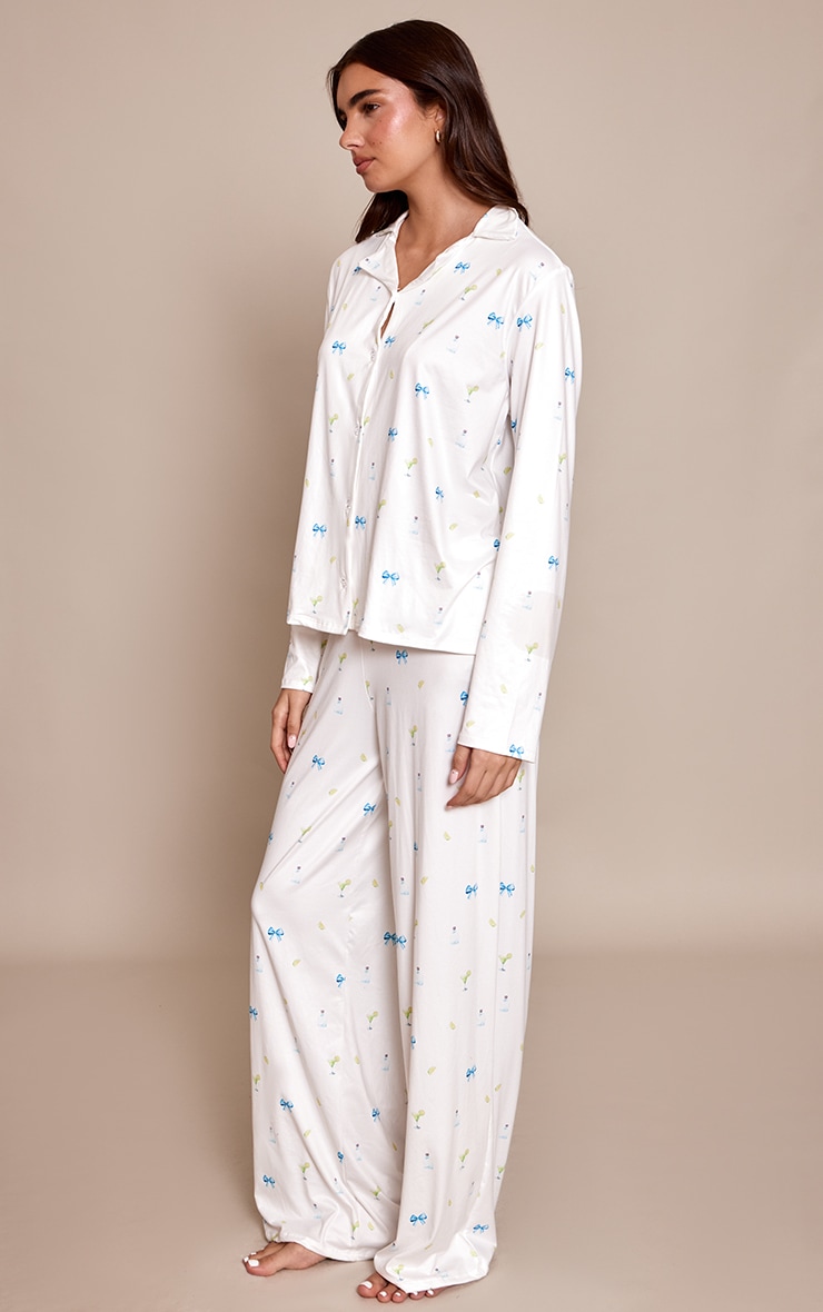 Ensemble de pyjama crème imprimé cocktails à manches longues et boutons image 3