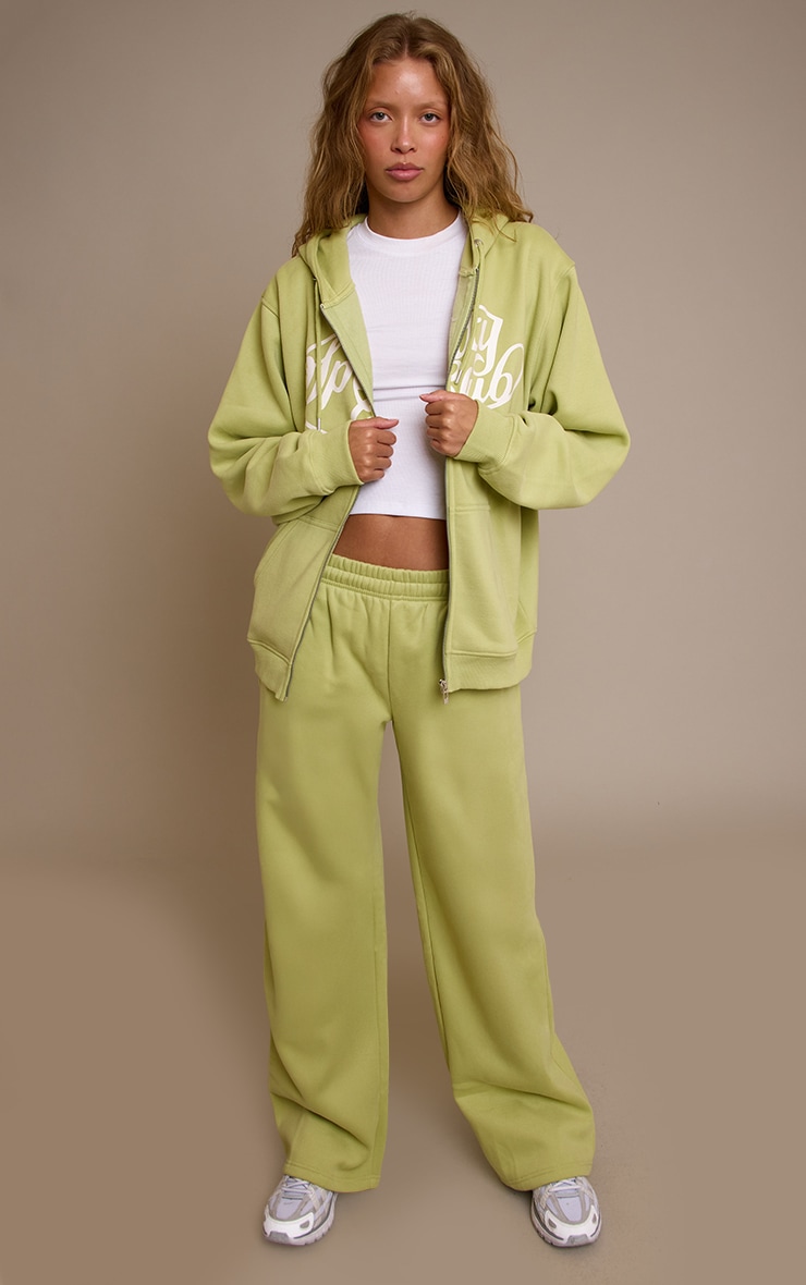 Sage Green Sports Club Cotton Fleece Straight Leg Sweatpants image 4