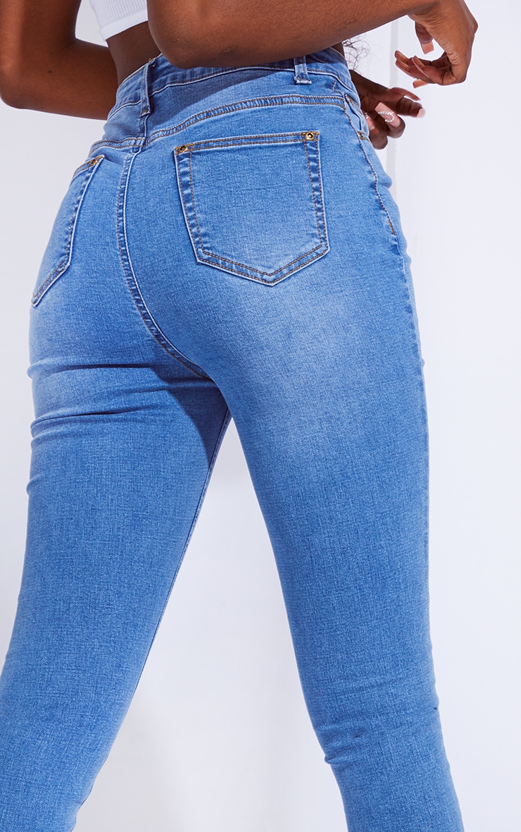 Tall Mid Blue Split Front Skinny Jeans image 4