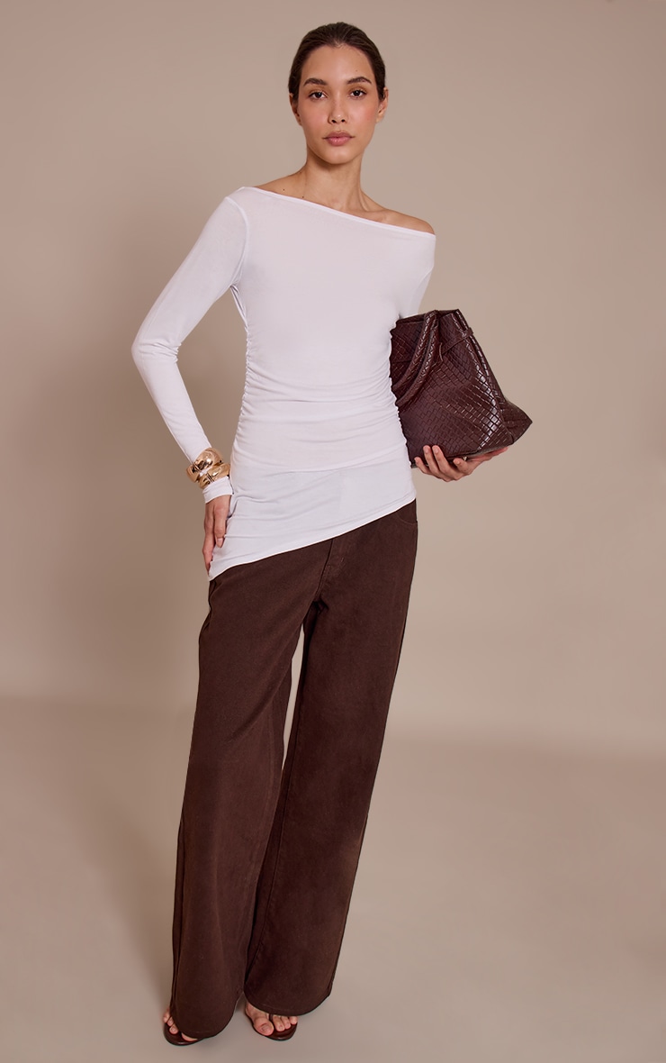 White Asymmetric Hem Detail Long Sleeve Top image 3