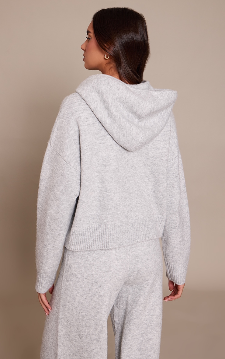Grey Zip Through Knitted Hoodie image 2