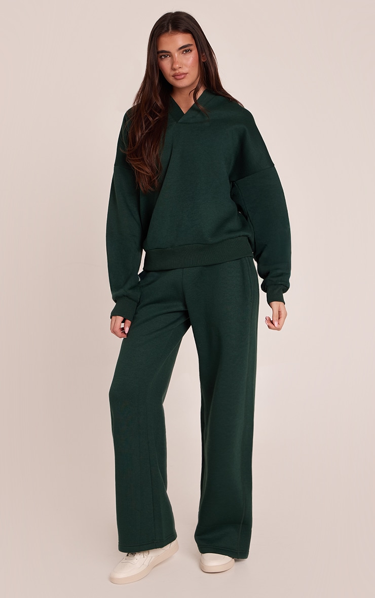 Forest Green V Neck Hoodie image 3