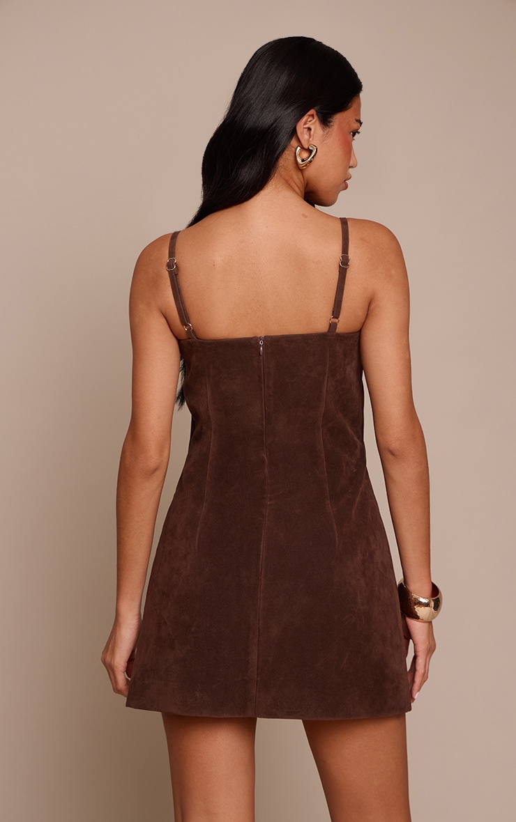 Chocolate Suede Corset Detail Mini Shift Dress image 2