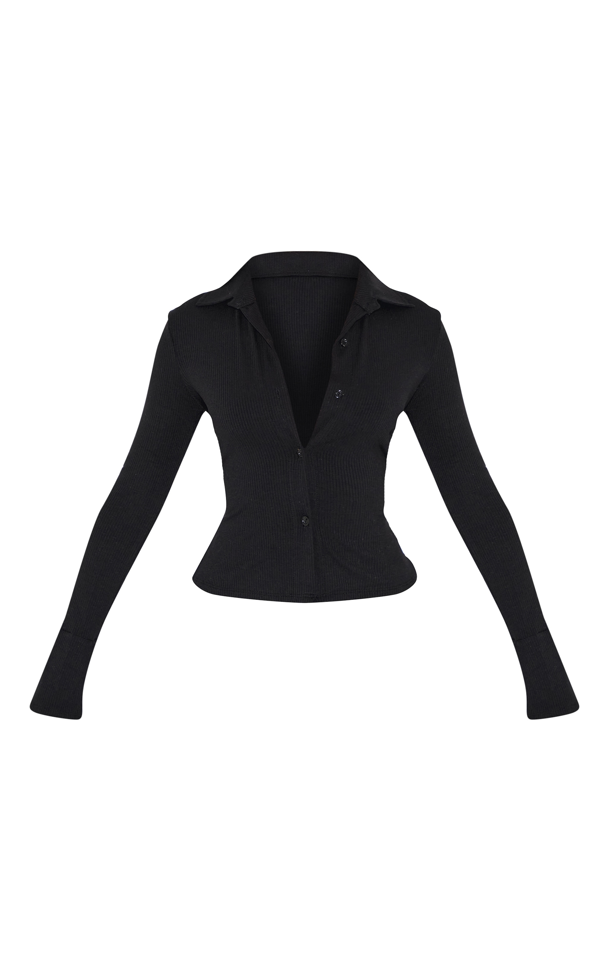 Petite Black Ribbed Long Sleeve Button Up Shirt image 5