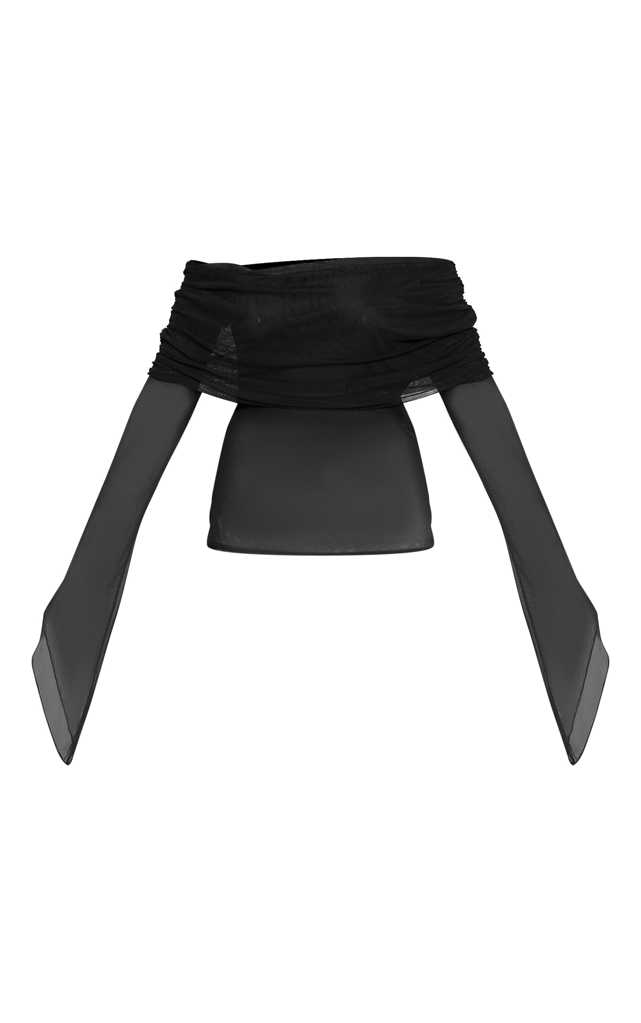 Black Mesh Fold Over Extreme Sleeve Detail Top image 5